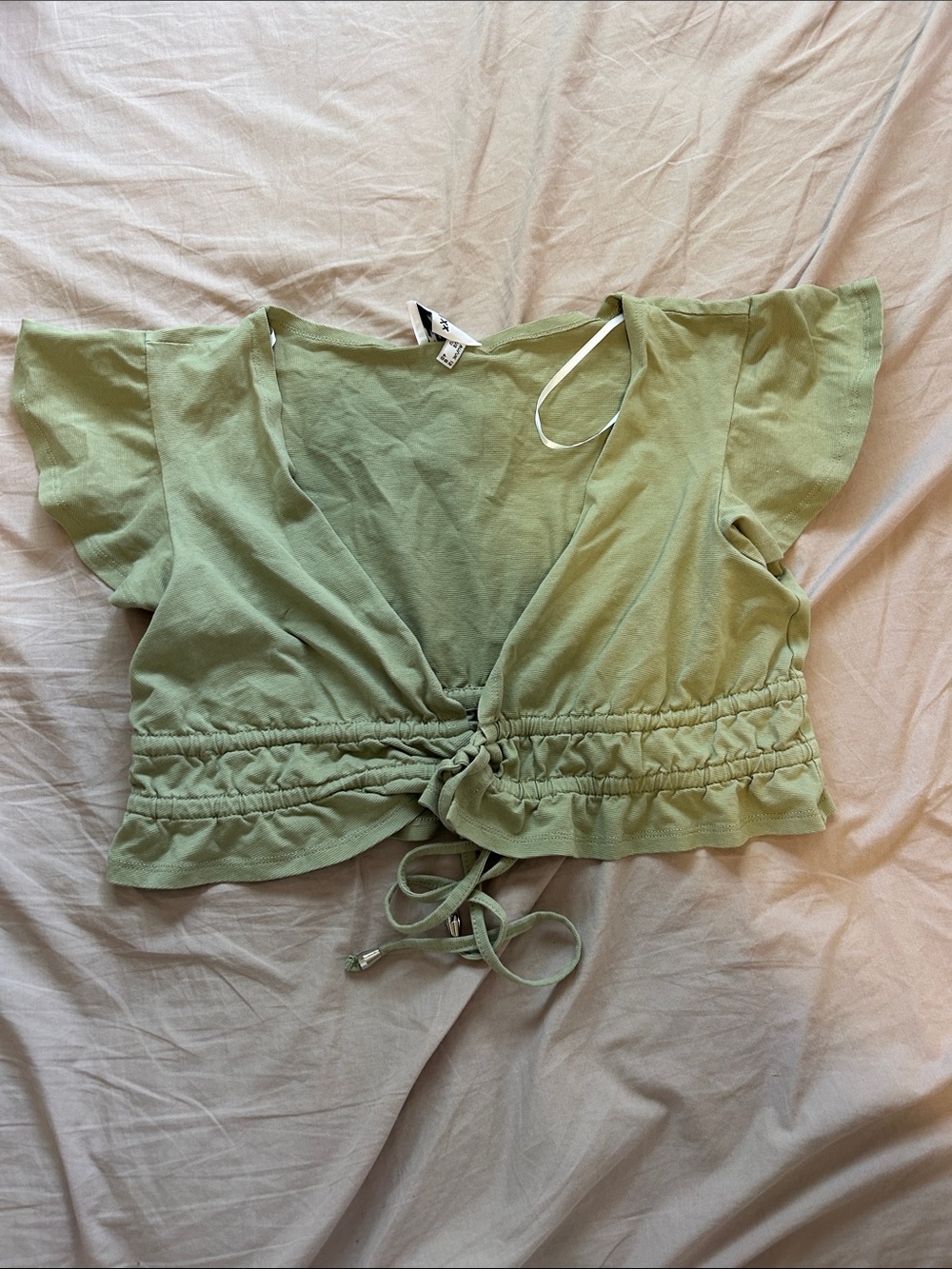Light Green Drawstring Crop Top - Women